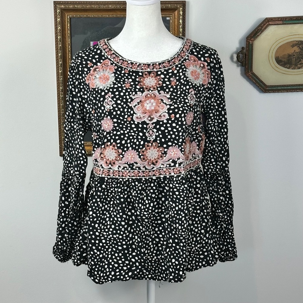 Savanna Jane Polka Dot Embroidered Blouse - SIZE S Boho
